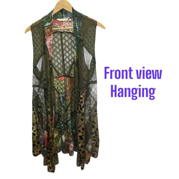 Soft Surroundings Women's Wearable Art Boho Hippie Open Cardigan Long Vest - Picture 7 of 8